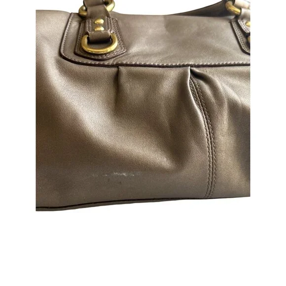 Coach Leather Satchel Bag Taupe With Gold Accents Zip Top Double Handles - Picture 5 of 16